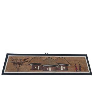Handcrafted Kenyan Wall Art Village Scene & Maasai Figures On Cardboard Backing